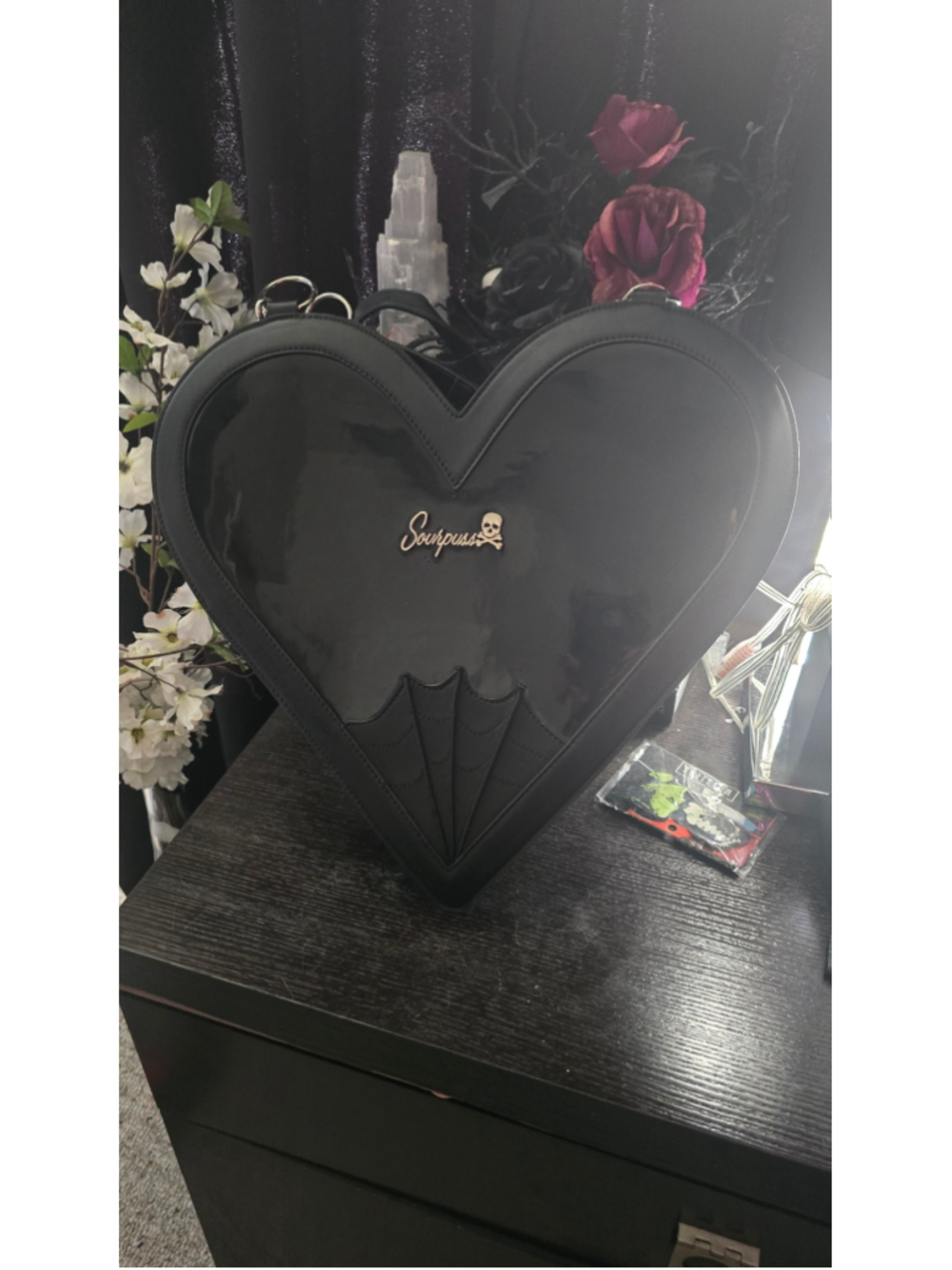 Sourpuss Large Heart Shaped Purse EUC
